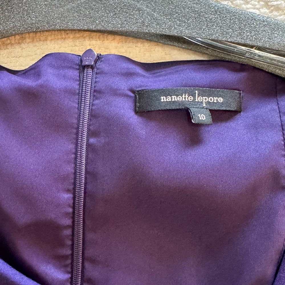 NWOT Nanette Lepore Comet Mini Dress Purple Asymmetrical Long Sleeves size 10 - Picture 8 of 16